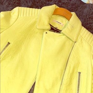 J BRAND Yellow/Green Leather Biker Jacket